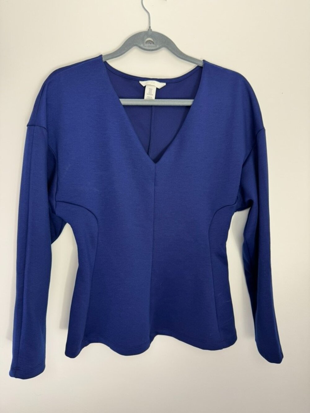 H&M Women's Defined-Waist Scuba Top, V-neck, Size M, Long Sleeve